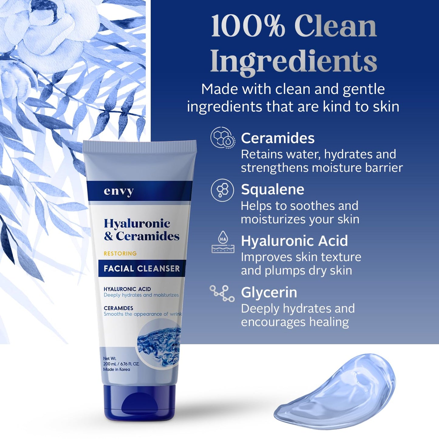 Envy Facial Cleanser with Hyaluronic Acid & Ceramides - Hydrating, Moisturizing & Radiance-Boosting - Clean, Cruelty-Free Korean Skin Care for All