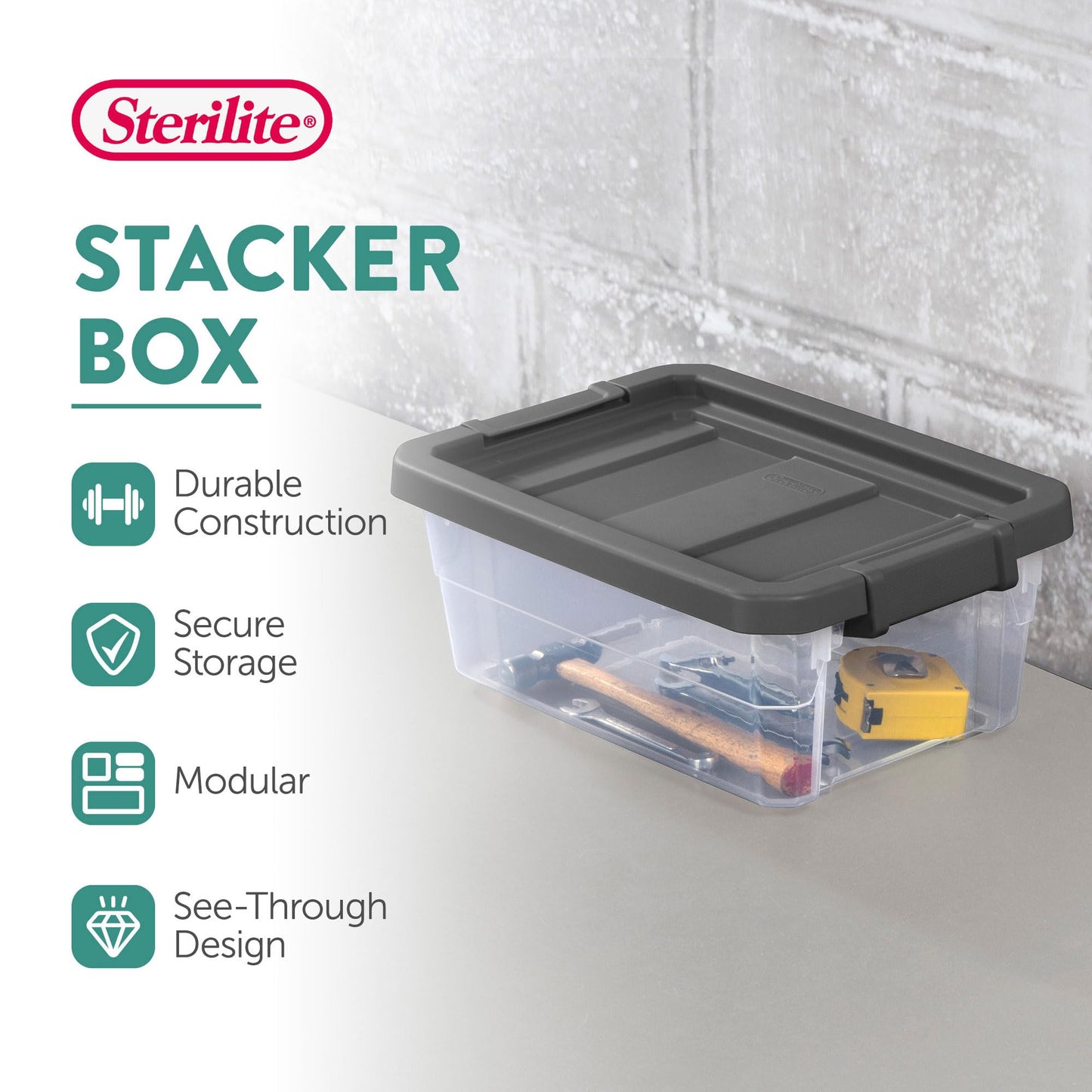 Sterilite Box Stacker Modular Clear 16QT 14723V06