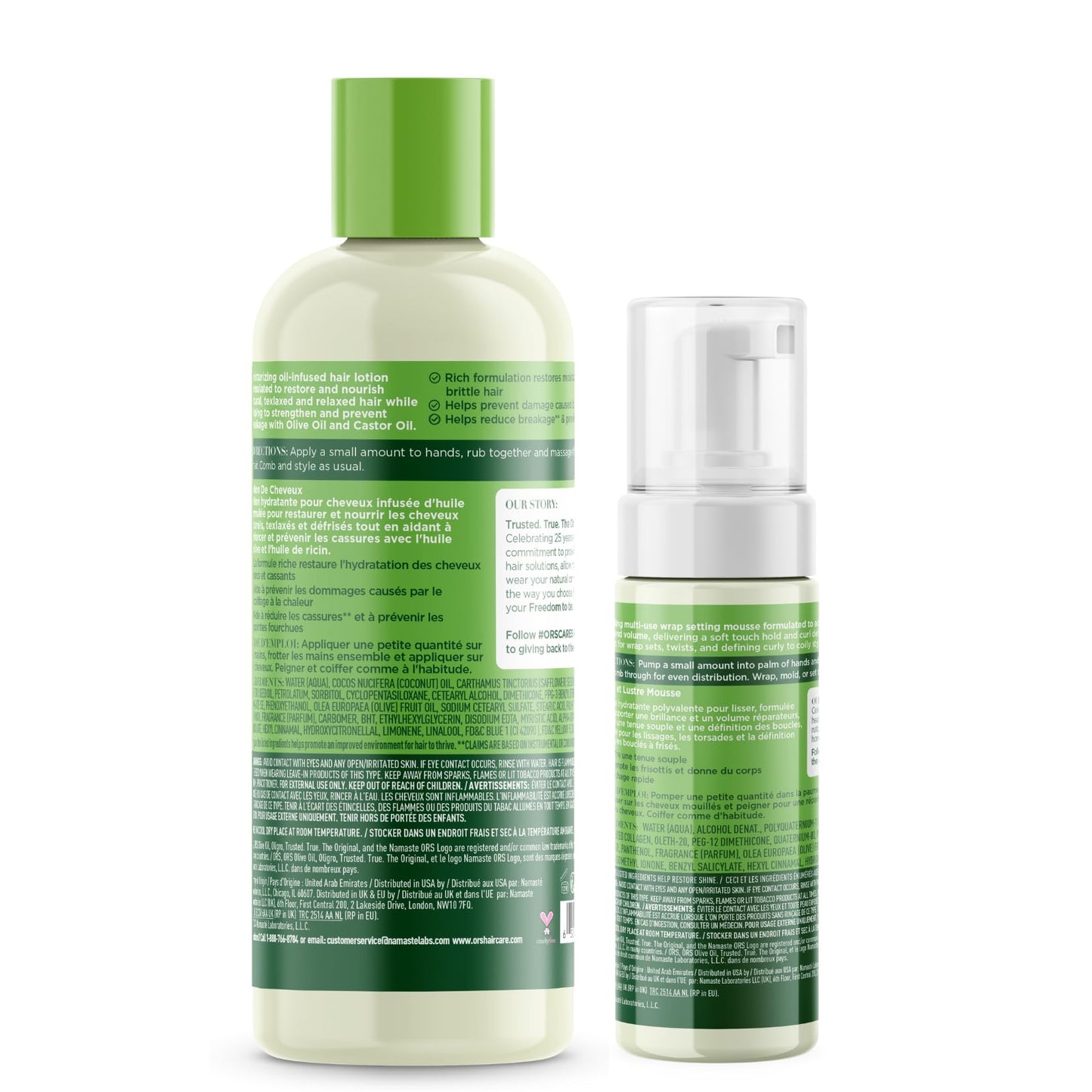ORS Olive Oil Wrap Set Mousse & Moisturizing Hair Lotion with Castor & Coconut Oil (2 Piece Set)