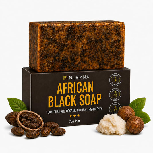 Nubiana Raw African Black Soap Bar 7 oz, Pure Natural 100% Authentic Black African Soap Handmade in Ghana with Unrefined Shea Butter, Cocoa Pod Ash Beauty & Personal Care Nubiana