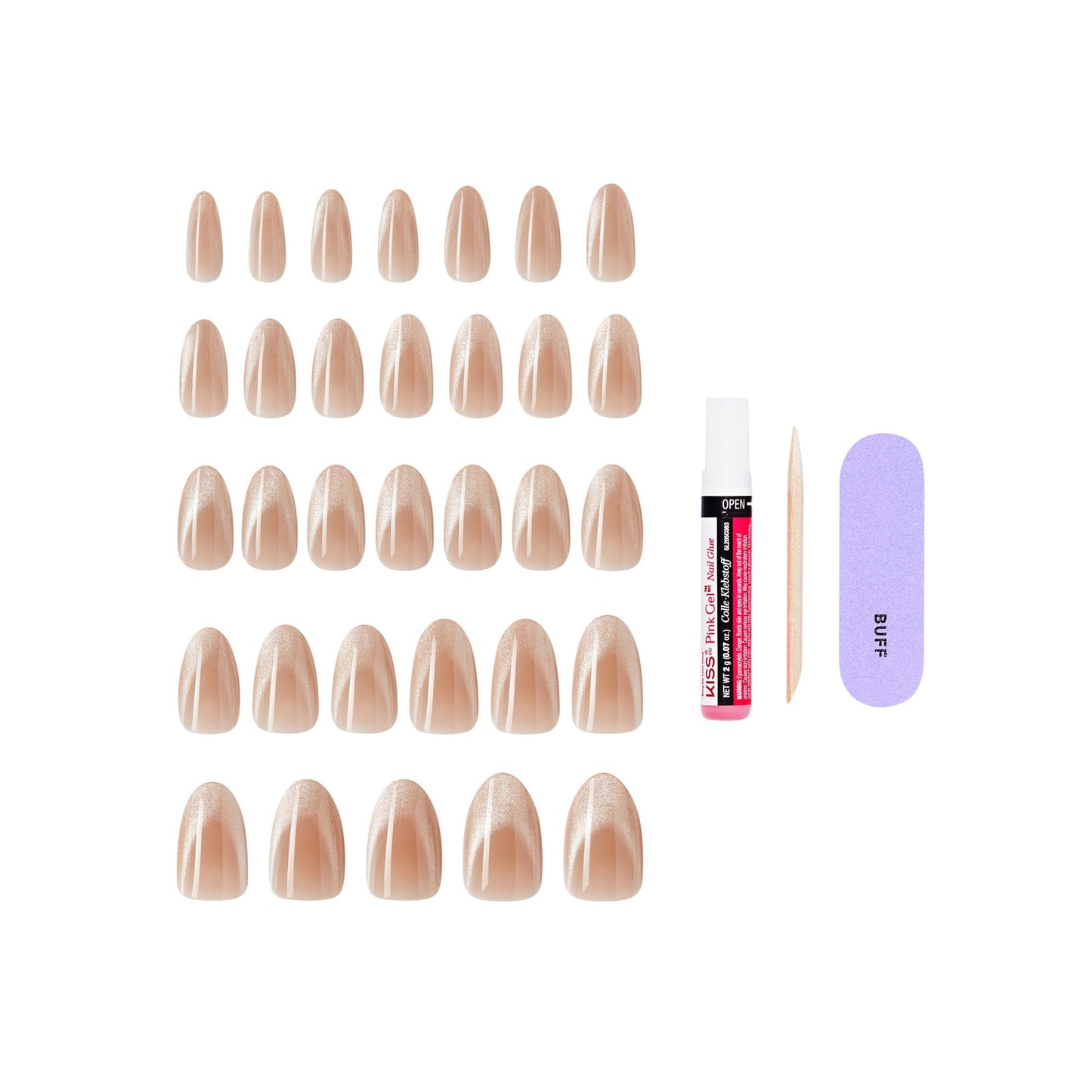 Kiss Core, Press On Nails, Nail glue included, 'Amazon Falls', Beige, Medium Size, Almond Shape, Includes 32 Nails, 2g Glue, 1 Manicure Stick, 1 Mini Beauty & Personal Care KISS