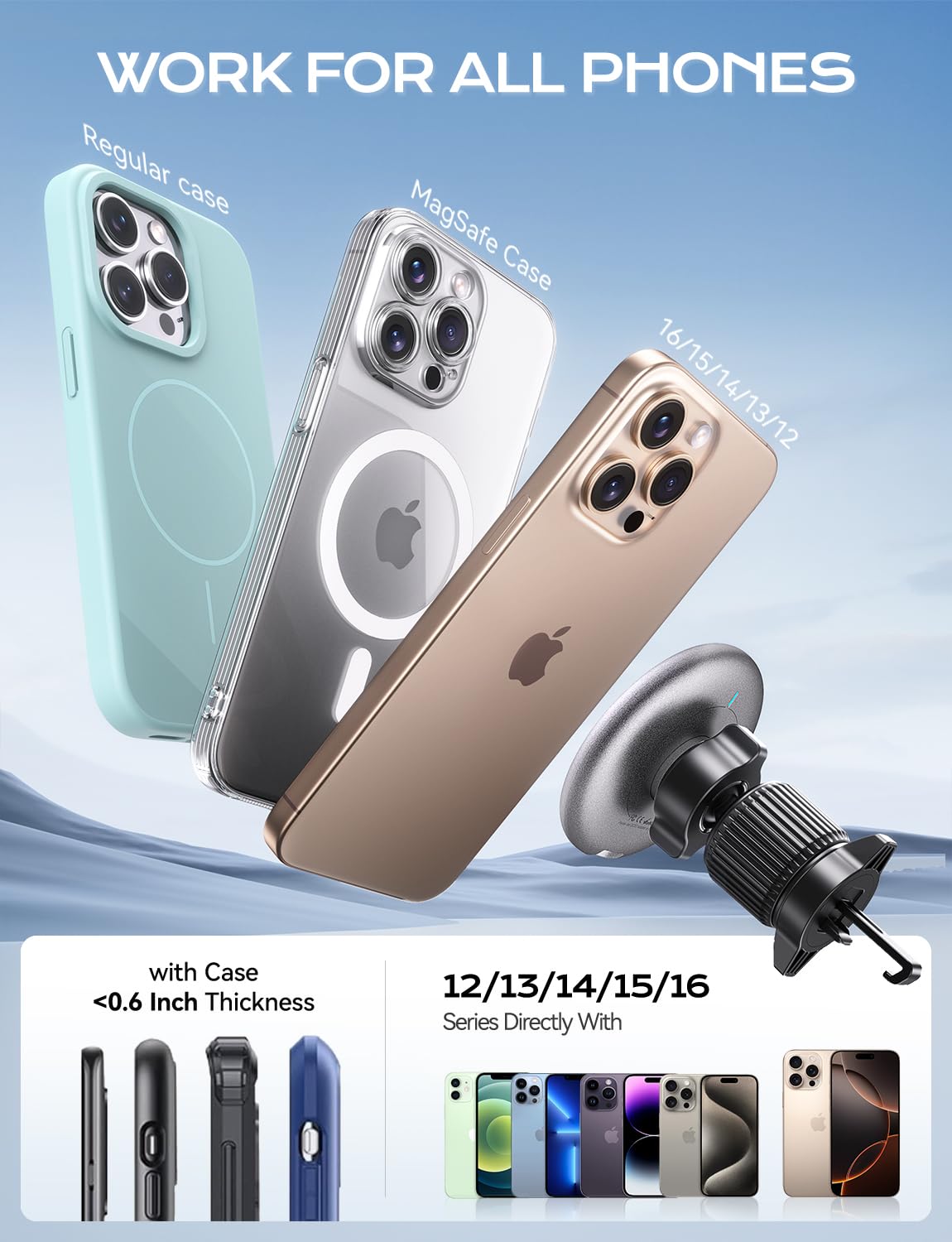 UPTOHIGH for 15W Magsafe Car Mount Charger, [Vibrant LED Decoration] Wireless Car Charger, Magnetic Phone Holder Mount for Air Vent, Phone Holders…