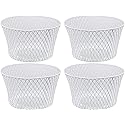 Small Metal Rectangular, Oval and Round Wire Baskets with or without Handles, Black and White, 4-ct Sets (Oval White Without Handles)