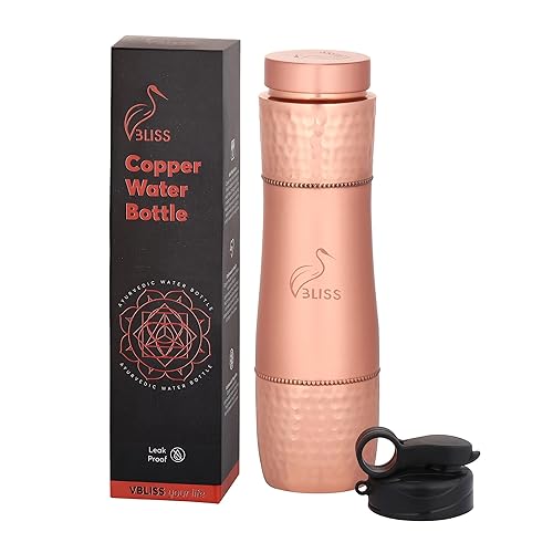 VBLISS 100% Pure Copper Water Bottle - 32 oz Leak-Proof, Ayurvedic Health Benefits, Eco-Friendly, BPA-Free Copper Drinkware for Travel, Sports