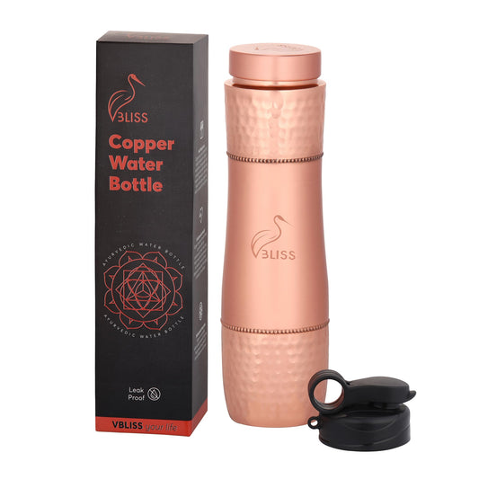 VBLISS 100% Pure Copper Water Bottle - 32 oz Leak-Proof, Ayurvedic Health Benefits, Eco-Friendly, BPA-Free Copper Drinkware for Travel, Sports