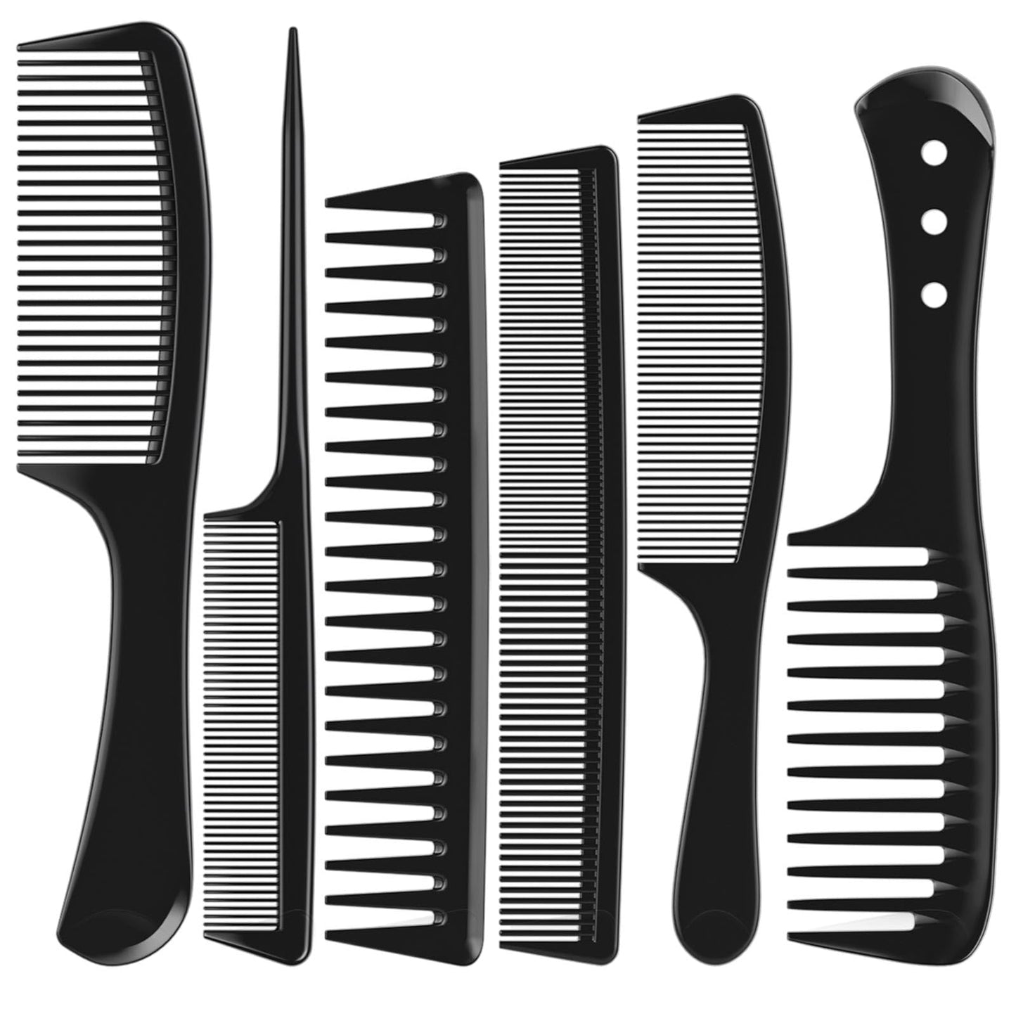 Kolavia 6 PCS Hair Comb Set Black, Durable Wide and Fine Tooth Rat Tail Hair Barber Comb for Women & Man, Professional Combs for Wet Curly Natural Beauty and Personal Care Kolavia