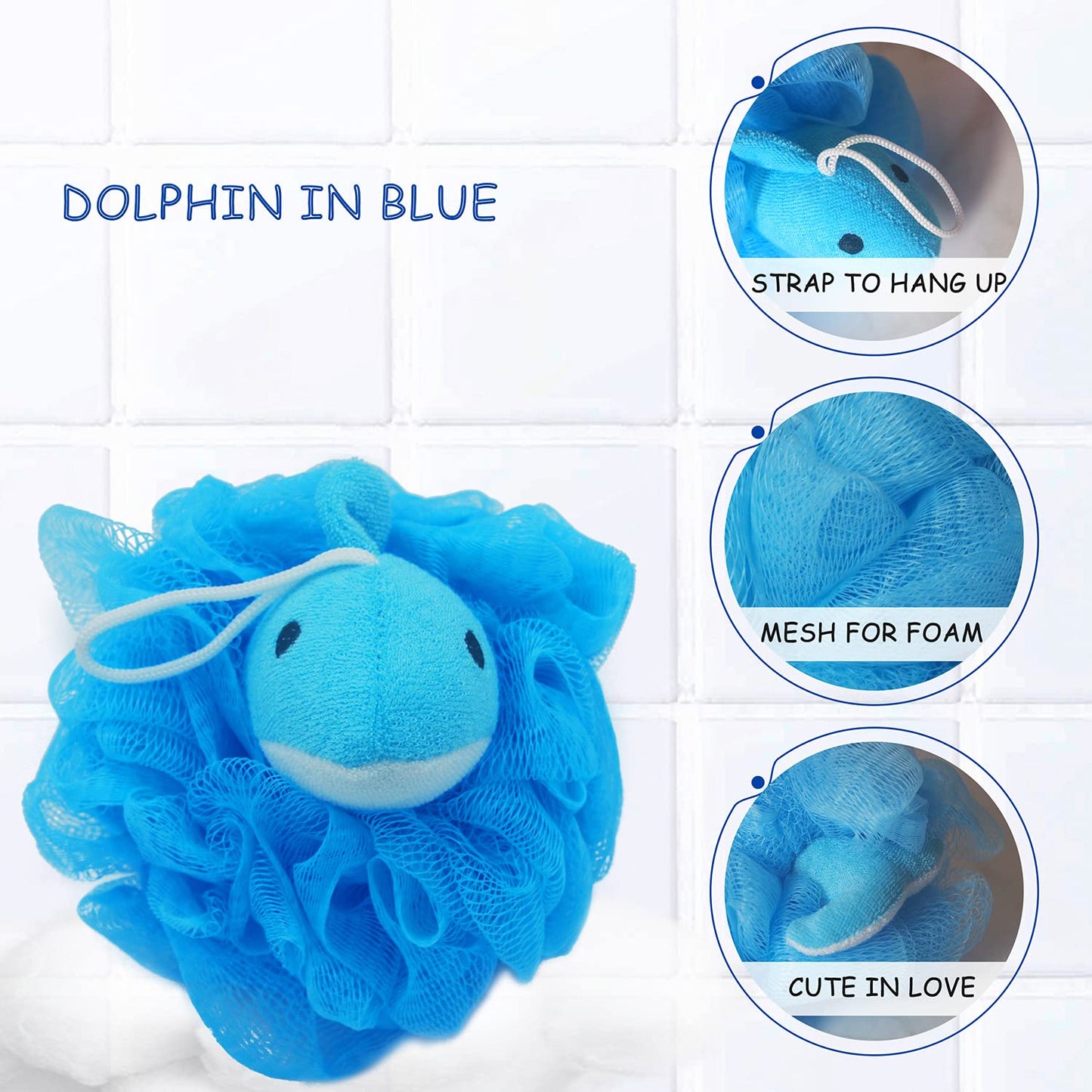 Bleu Bath (4 Pack) Lovely Animal Design Kids Exfoliating Bath Scrubber Body Scrubber Shower Ball for Baby Toddler Kids Gentle Exfoliating Bath Sponge