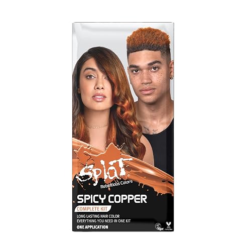 Splat Spicy Copper Semi Permanent Hair Dye Kit with Bleach, 1 Application, Includes Copper Orange Hair Dye, Oxide & Bleach Powder, Vegan & Cruelty