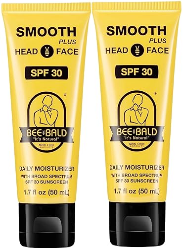 Bee Bald SMOOTH PLUS Head & Face Moisturizer with SPF 30 Sunscreen Lotion Protecting Skin From Harmful UVA/UVB Rays While Hydrating, Moisturizing