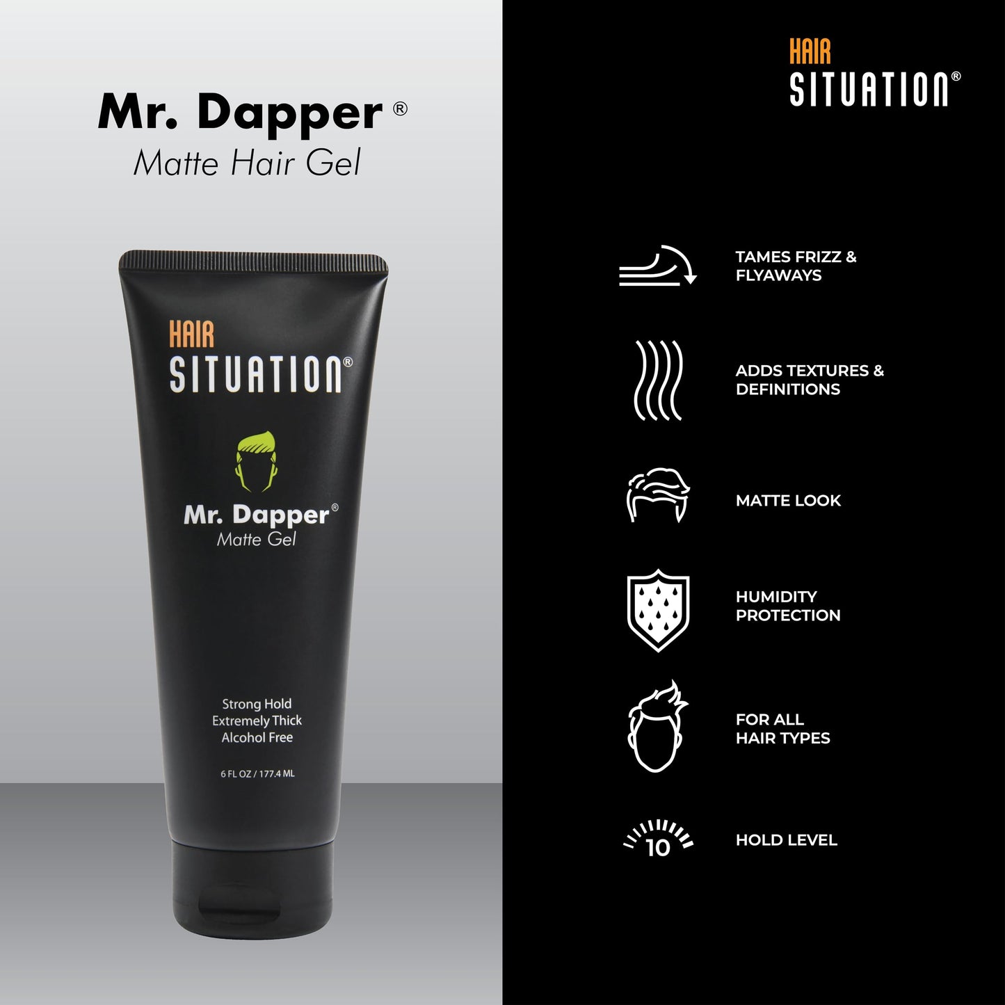 Hair Situation Mr. Dapper Matte Look Strong Hold Styling Hair Gel for Men, Anti-Humidity Shield, Anti-Frizz and Fly Away, Alcohol-Free, No Flake