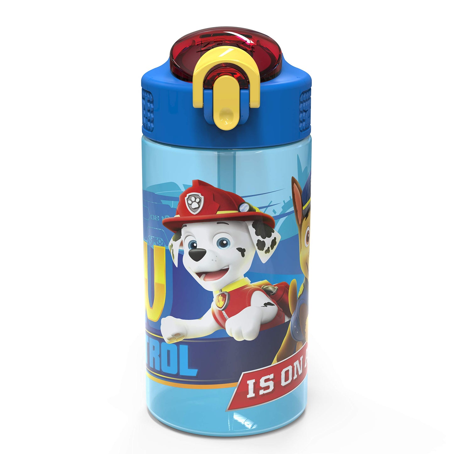 Zak Designs 16oz Kids Durable Plastic Spout Cover and Built-in Carrying Loop, Leak-Proof Water Bottle Design for Travel (16 oz, Paw Patrol