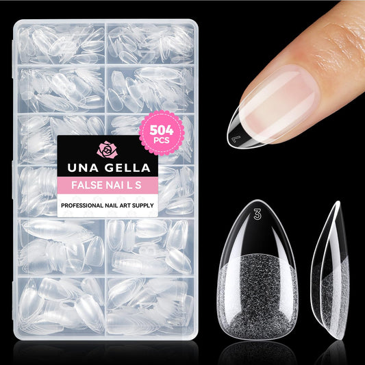 UNA GELLA Short Almond Nail Tips: 504PCS Short Fake Nails Soft Press On Gel Nail Tips Pre Shaped Almond Shape Home Nail Extension Full Cover, 12 Sizes Beauty and Personal Care UNA GELLA Default Title