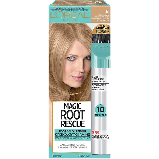 L'Oreal Paris Magic Root Rescue 10 Minute Root Hair Coloring Kit, Permanent Hair Color with Quick Precision Applicator, 100 percent Gray Coverage, 8