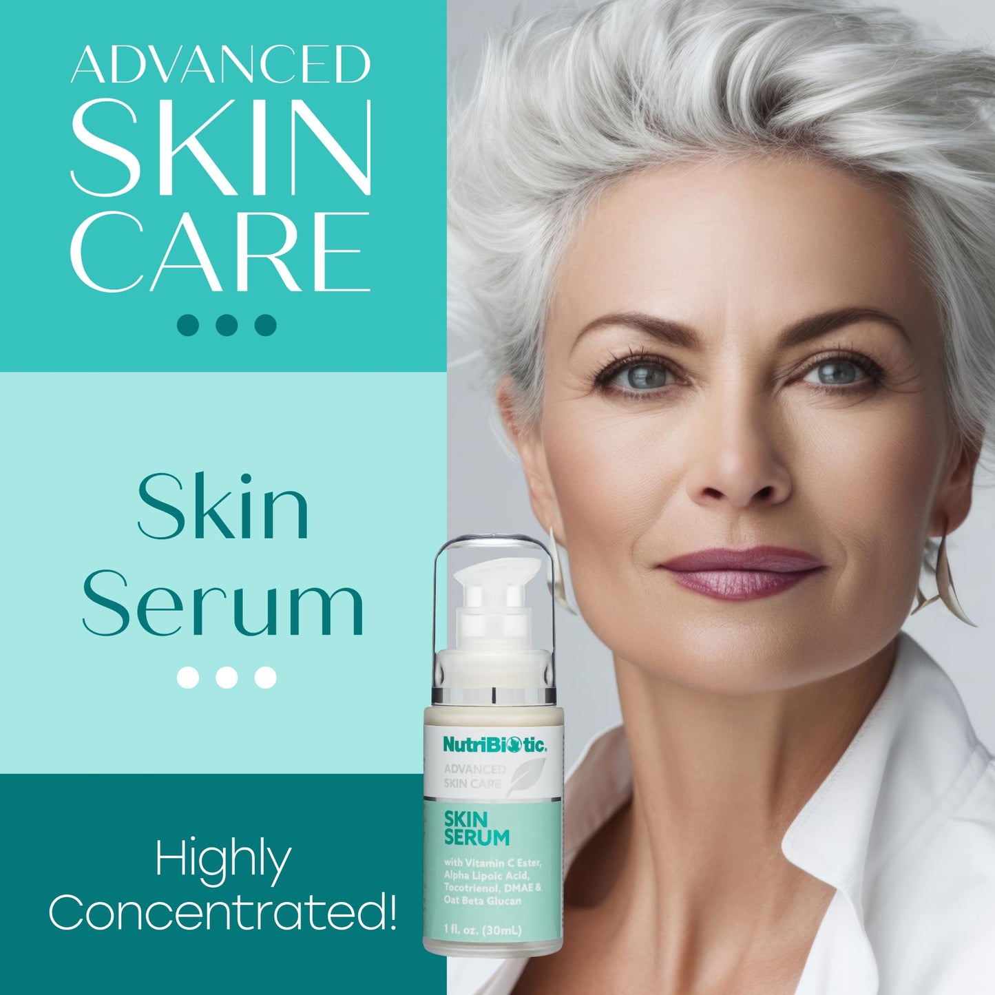 NutriBiotic Skin Serum, 1 Fl Oz | with Nutrients Oat Beta Glucan, Alpha Lipoic Acid, Vitamin C Ester, Tocotrienols & DMAE | Super Concentrated