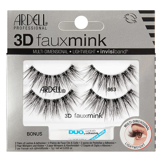 Ardell 3D Faux Mink Lashes 863 with DUO Lash Adhesive Pipette, 1g - Long-Lasting, Natural Look False Eyelashes, 1 Pack