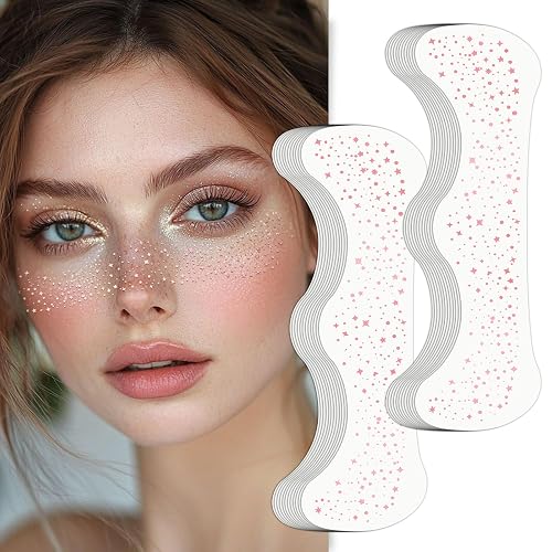 Wodelanle Glitter Freckles Face Tattoo, 24 Count Rose Gold Face Glitter Speckles Makeup Patches, Glow Up Makeup Patches, Cute Glitter Freckles Makeup