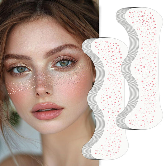 Wodelanle Glitter Freckles Face Tattoo, 24 Count Rose Gold Face Glitter Speckles Makeup Patches, Glow Up Makeup Patches, Cute Glitter Freckles Makeup