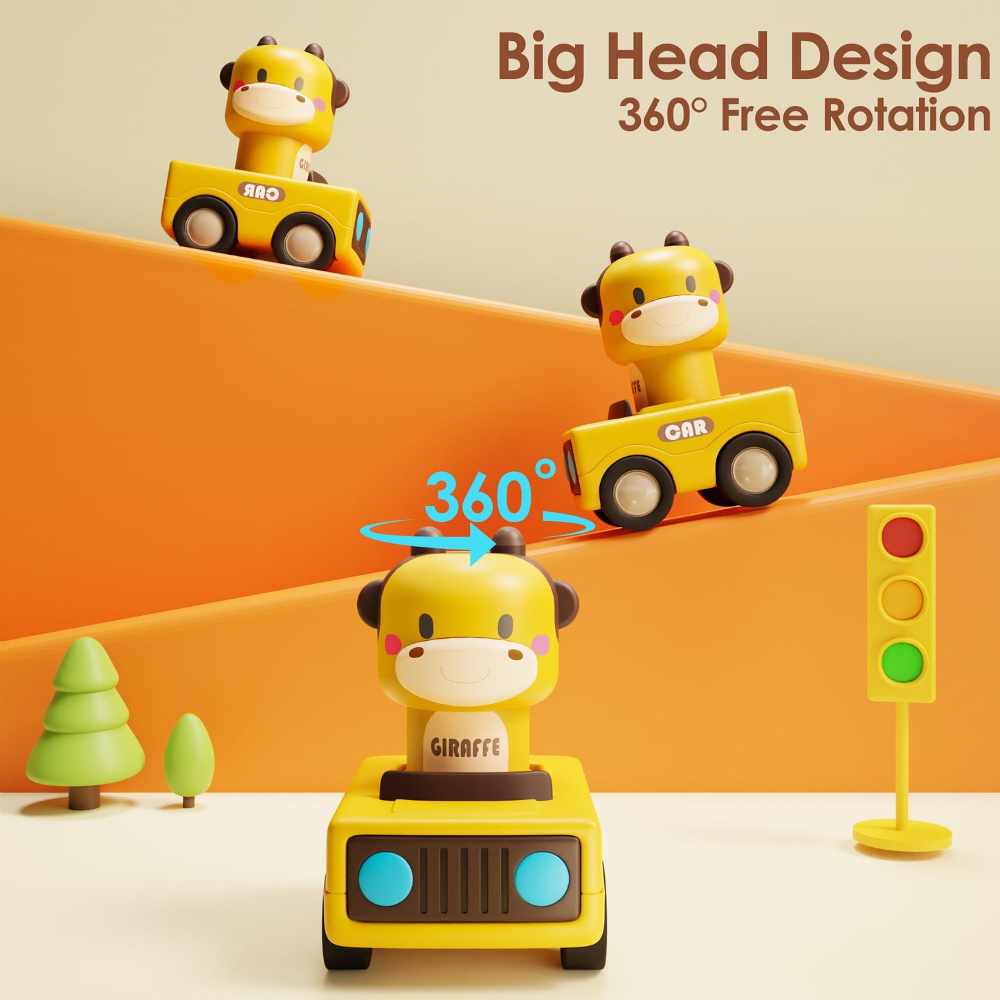 iPlay iLearn Press & Go Car Toys for Toddlers, Baby Push Friction Animal Cars, Infant Play Vehicles, 1st Birthday Gifts Ages 1-3
