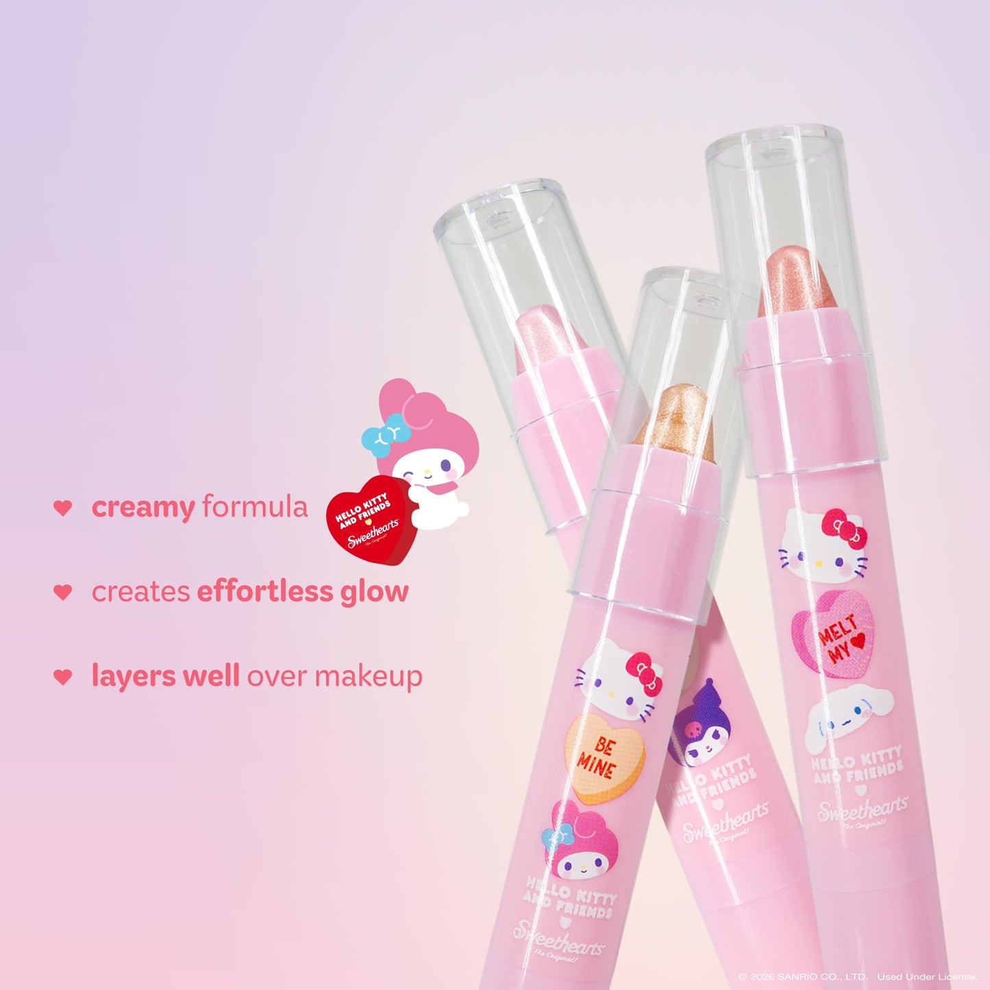 The Crème Shop x Hello Kitty & Friends x Sweethearts Stick Highlighter, Makeup for Glass Skin, Gift Idea for Teens (Be Mine)