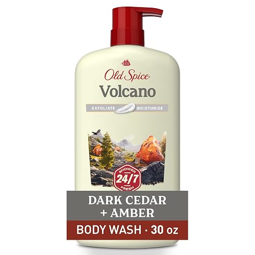 Old Spice Cleansing Body Wash for Men, 24/7 Shower Fresh with Lasting Scent, Exfoliate & Moisture, Gentle on Skin, Vitamin B3, Volcano with Dark Cedar