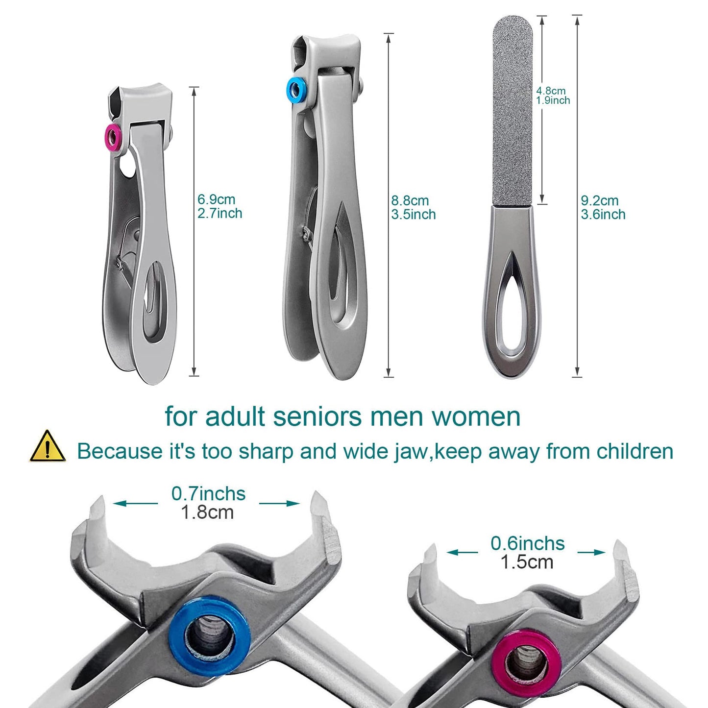 VOGARB Large and Small Nail Clippers Set, Toenail Clippers for Thick Toenails, Wide Jaw Opening Heavy Duty Stainless Steel Toe Nail Clippers