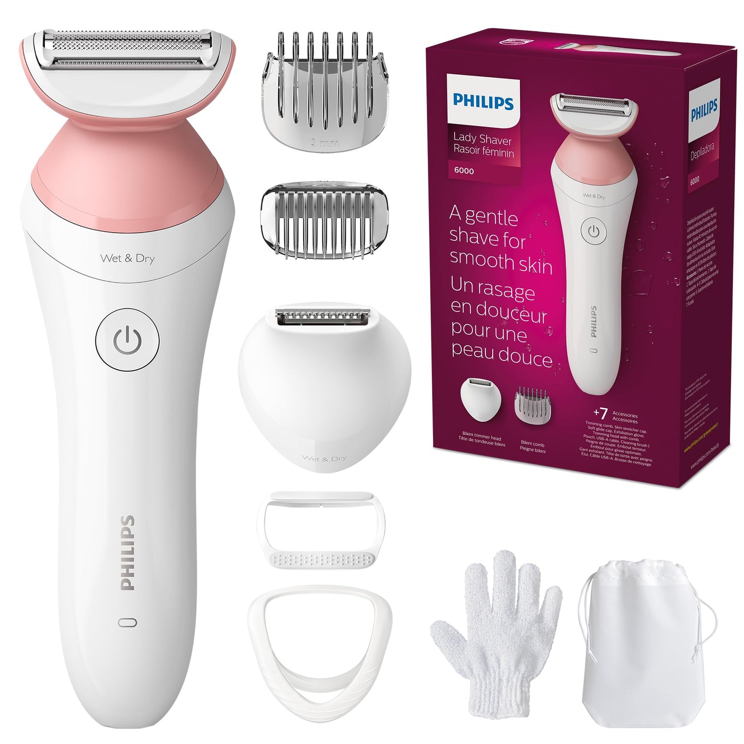 Philips Beauty Lady Electric Shaver Series 6000, Cordless with 7 Accessories, BRL146/00, White Beauty and Personal Care Philips Default Title