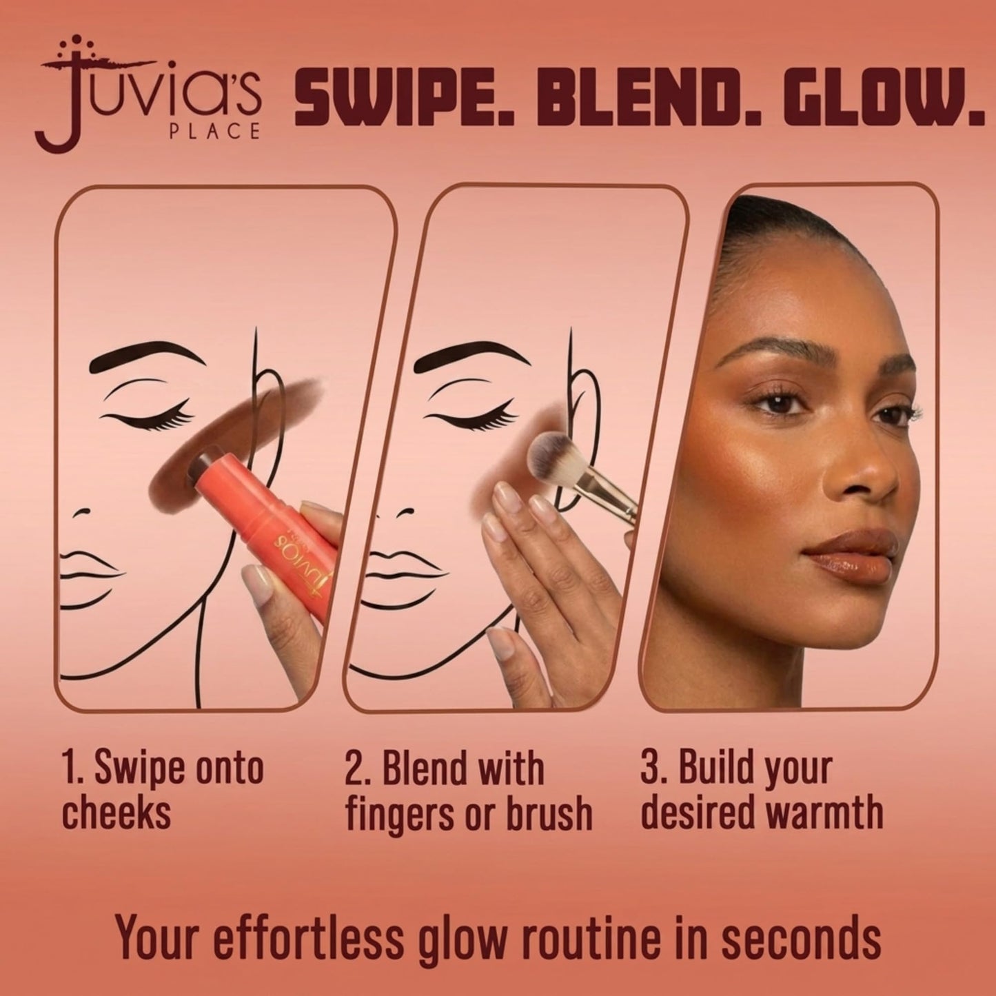 Juvia's Place Blushed Blonzing Stick - Spiced Rum - 2-in-1 Cream Bronzer & Blush Stick for Face - Buildable, Blendable Formula for a Sculpted, Radiant