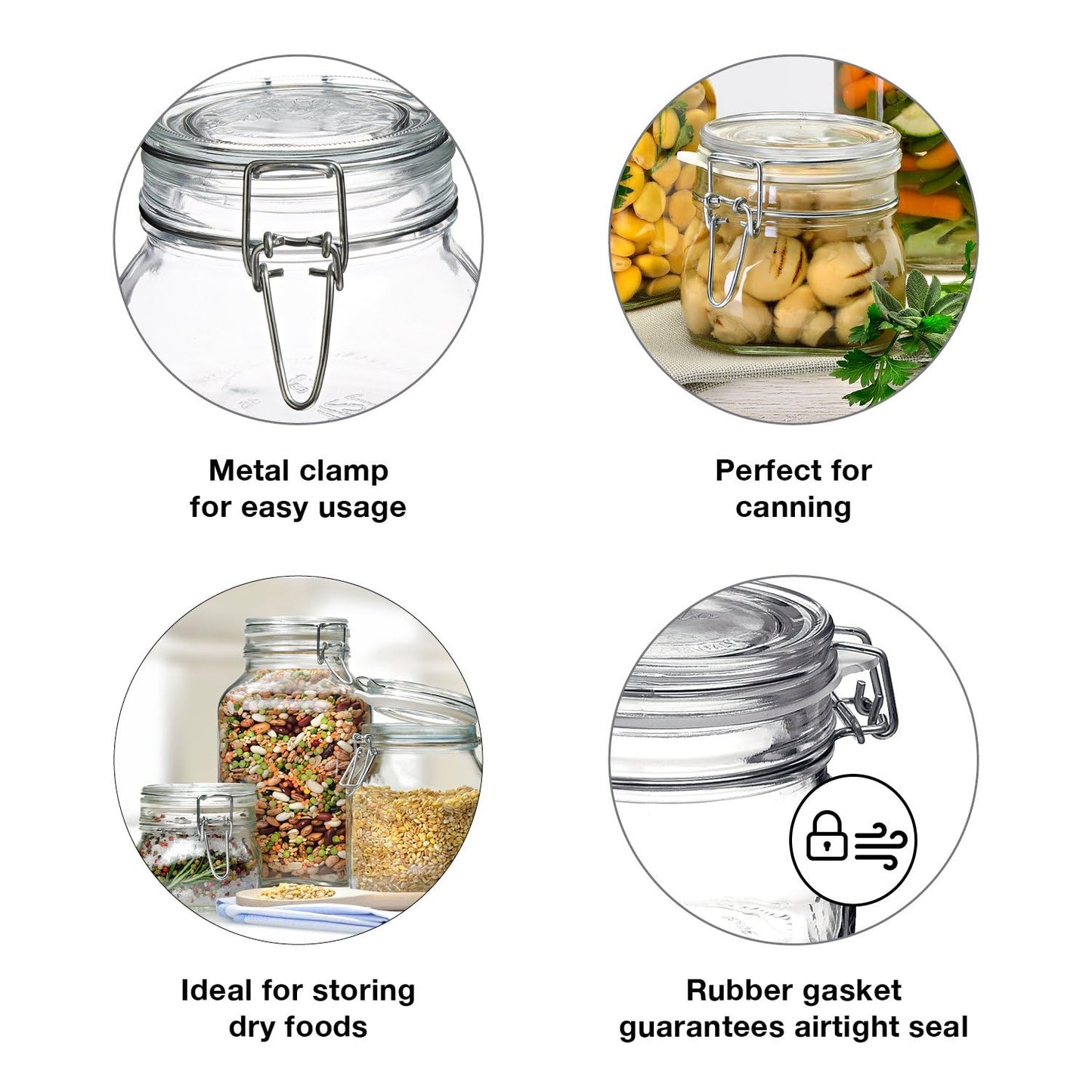 Bormioli Rocco Fido 17.5 Ounce Glass Storage Jars: Airtight Hinged Lid With Leak Proof Gasket, Wide Mouth Food Container - For Zero Waste Air Tight…