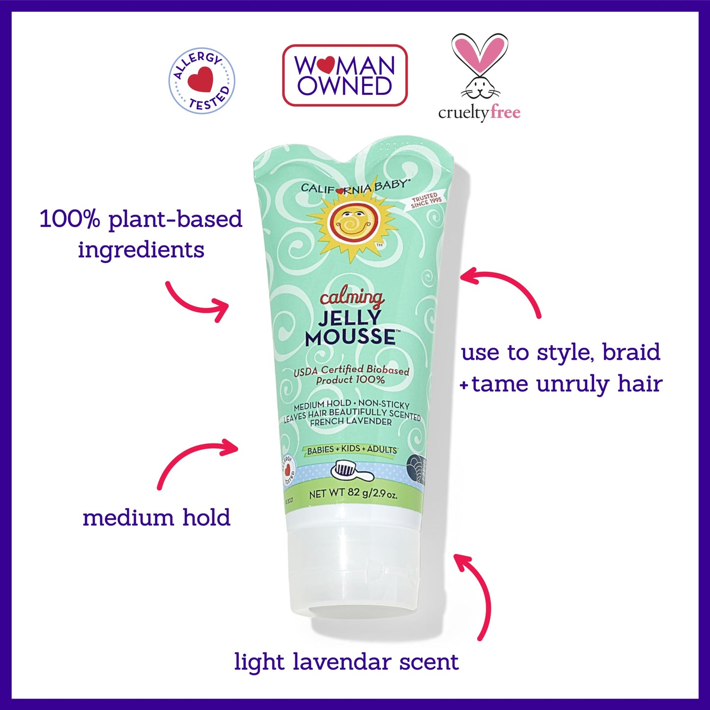 California Baby Calming Hair Gel for Kids | 100% Plant-Based Baby Hair Gel | Medium-Hold | Lavender Scent | Hypoallergenic| 82 g / 2.9 oz.