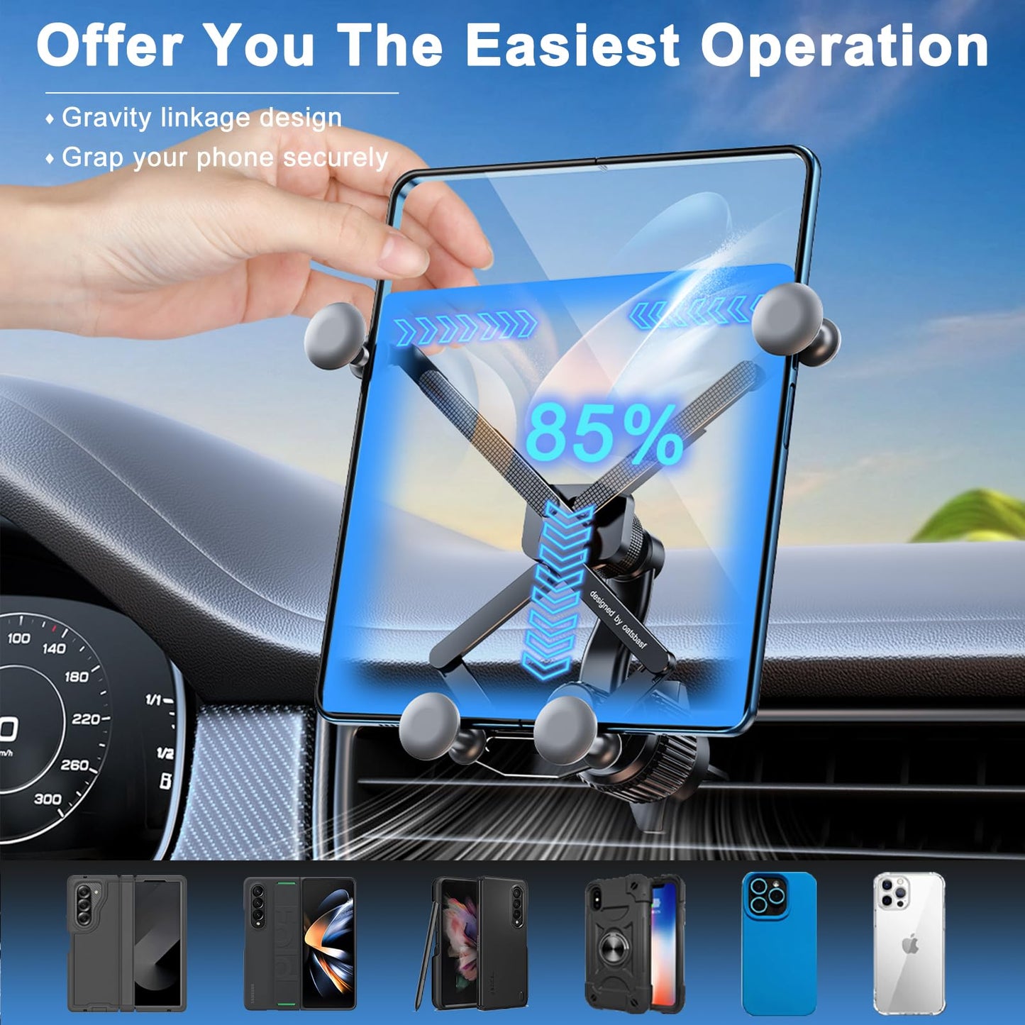 xuenair Z Fold 7 6 5 4 3 2 Car Mount Accessories, [2 Forms & Thick Case Friendly] Gravity Cell Phone Holder Mount for Samasung Galaxy Fold 7 6 5 4 3…