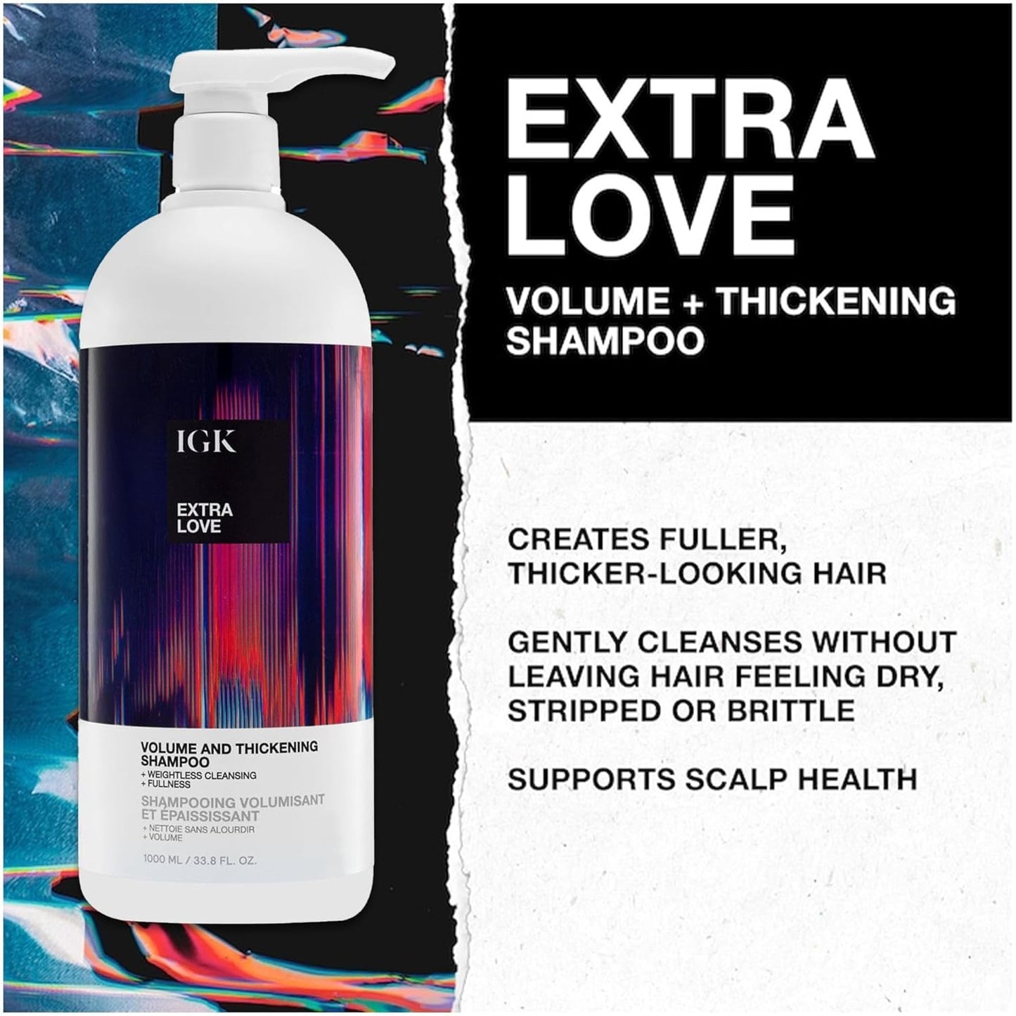 IGK EXTRA LOVE Volume & Thickening Shampoo & Conditioner Set | Volume + Scalp Balance + Oil Balance | Vegan + Cruelty-Free | 33.8 oz (Pack of 2)