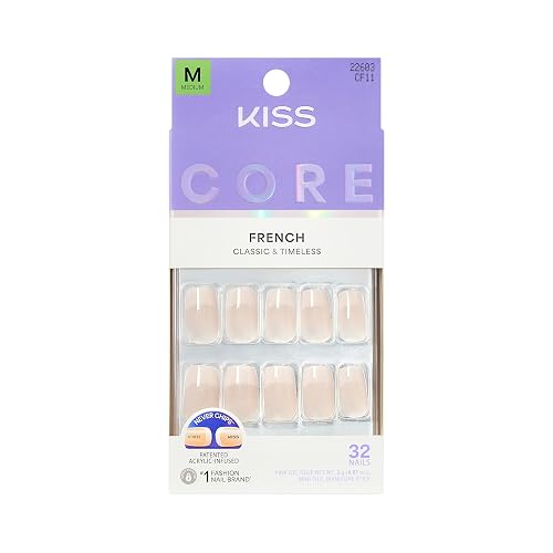Kiss Core, Press On Nails, Nail glue included, 'Scenario', Pink, Medium Size, Squoval Shape, Includes 32 Nails, 2g Glue, 1 Manicure Stick, 1 Mini File Beauty & Personal Care KISS