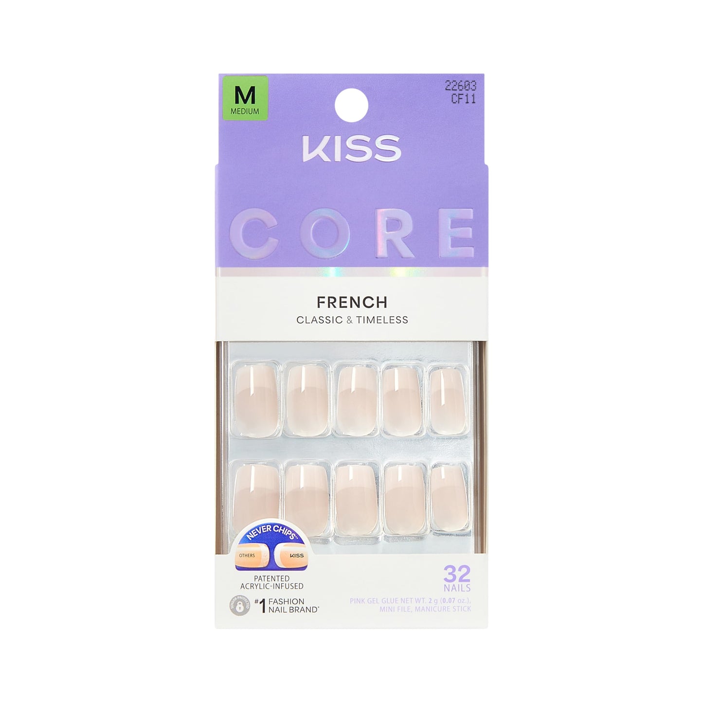Kiss Core, Press On Nails, Nail glue included, 'Scenario', Pink, Medium Size, Squoval Shape, Includes 32 Nails, 2g Glue, 1 Manicure Stick, 1 Mini File Beauty & Personal Care KISS