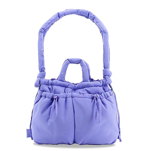 J World Quilted Puffer Tote Bag for Women. Puff Shoulder handbag for Travel, Work. Puffy Purse Converts to Fluffy Bubble Puff Backpack, Purple