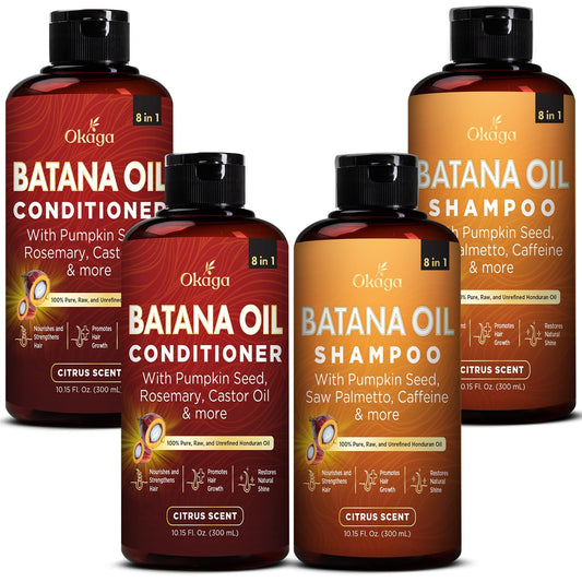 Batana Oil Shampoo & Conditioner Bundle, Aloe Vera Leaf Juice, Saw Palmetto, Caffeine, Biotin, Jojoba, Pumpkin Seed, Castor, Rosemary & Hydrolyzed