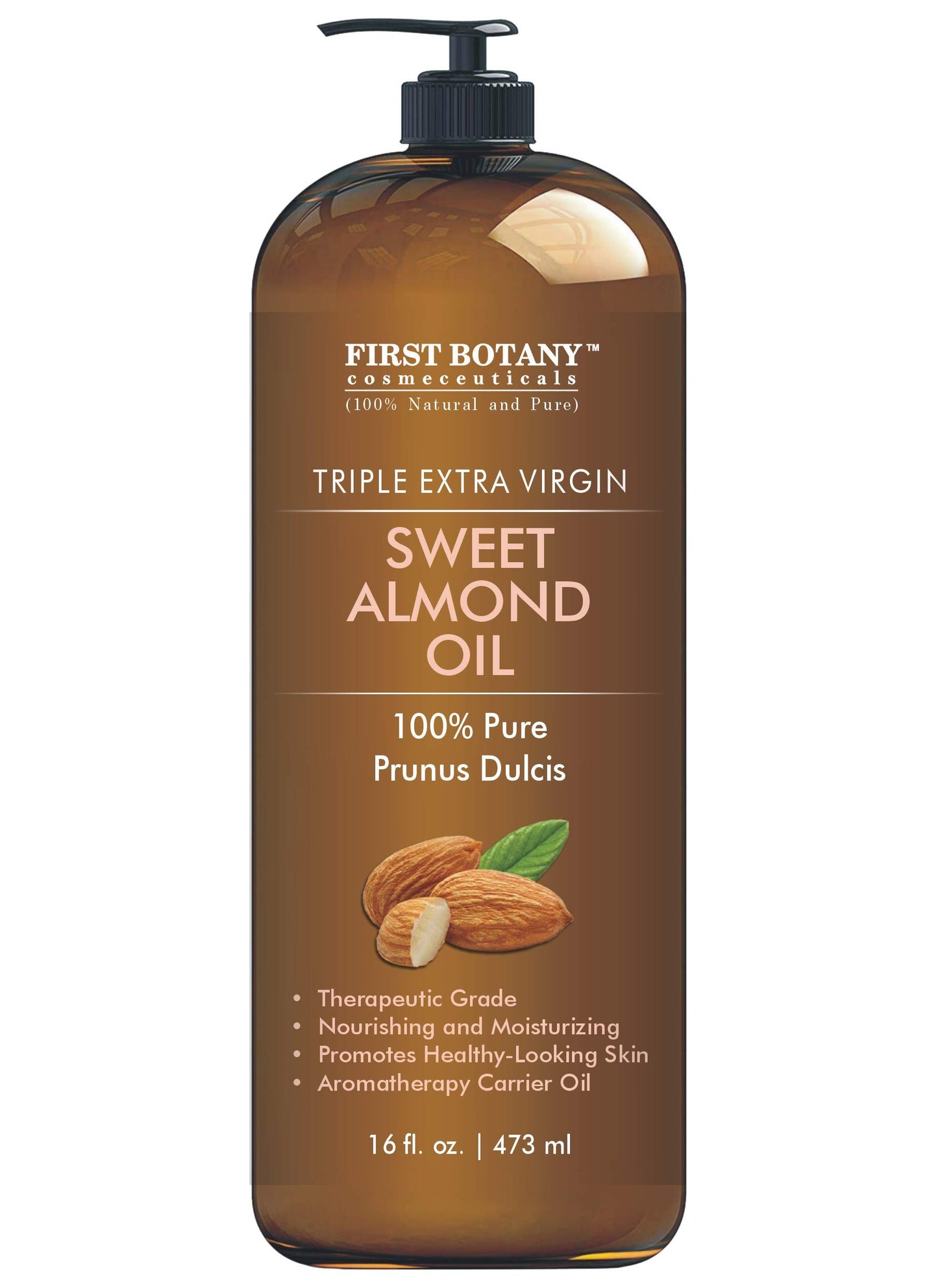 First Botany Cosmeceuticals, Cold Pressed Sweet Almond Oil - Triple AAA+ Grade Quality, For Hair, For Skin and For Face, 100% Pure and Natural