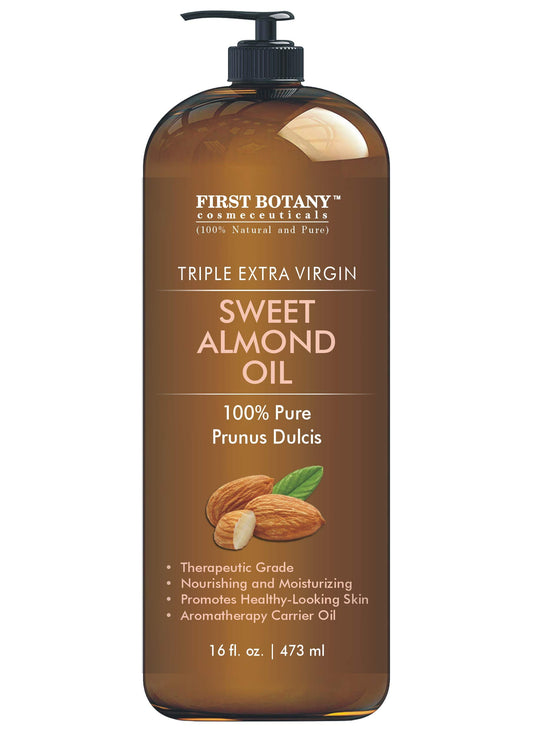 First Botany Cosmeceuticals, Cold Pressed Sweet Almond Oil - Triple AAA+ Grade Quality, For Hair, For Skin and For Face, 100% Pure and Natural