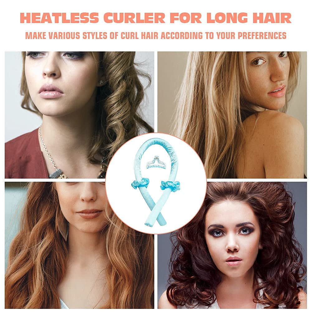 Heatless Curling Rod Headband No Heat Silk Ribbon Curling Rod Hair Roller Curls with Hair Claw Clip Lazy Natural Soft Wave DIY Hair Rollers Styling