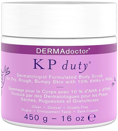 DERMAdoctor KP Bump Eraser Body Scrub with 10% AHAs + PHAs for Keratosis Pilaris, Dry, Rough, and Bumpy Skin, Dermatologist Formulated Exfoliating