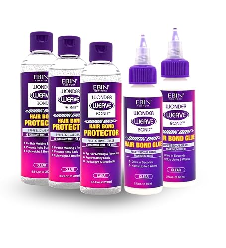 EBIN NEW YORK 3x Wonder Weave Bond Hair Protector (Clear) 8.5 oz Bundle with 2x Hair Bond Glue (Clear) 2 oz Protective Shield & Secure Hold - Seamless