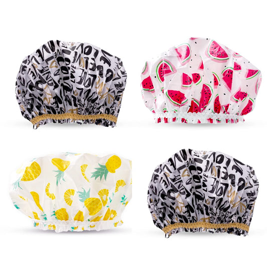 Betty Dain Reusable Vinyl Shower Cap & Bath Cap (4 Pack), Frosted PEVA Elastic Stretch Hem. Waterproof Stretchy Hair Cap for all Hair Lengths