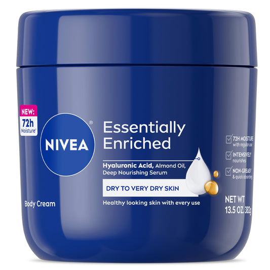 NIVEA Essentially Enriched Body Cream for Dry to Very Dry Skin with Hyaluronic Acid, Deep Nourishing Serum and Almond Oil, 72-Hour Body Moisturizer