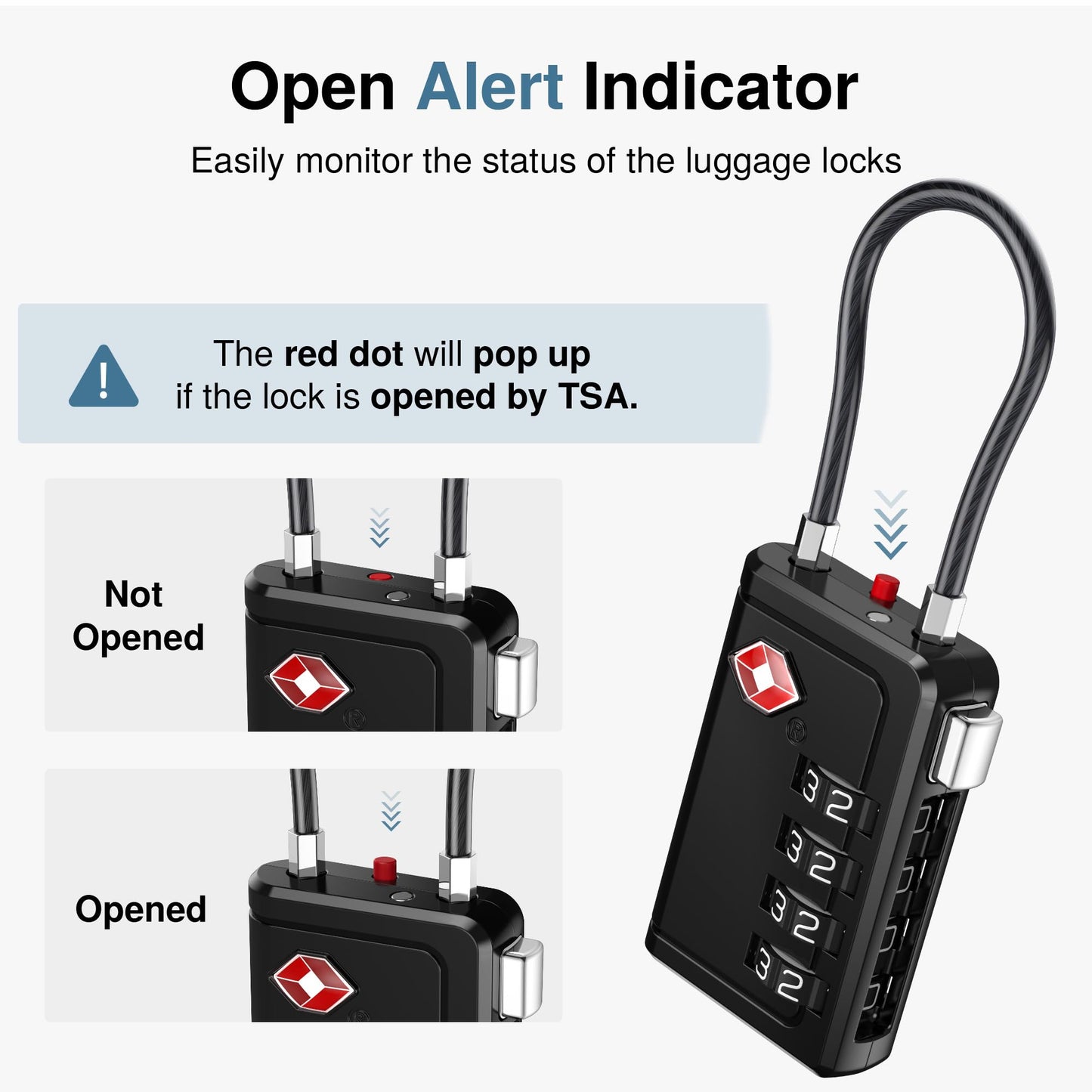 Puroma TSA Approved Travel Locks 2 Pack – 4 Digit Combination Padlocks with Open Alert, Resettable Zinc Alloy for Suitcase & Backpack