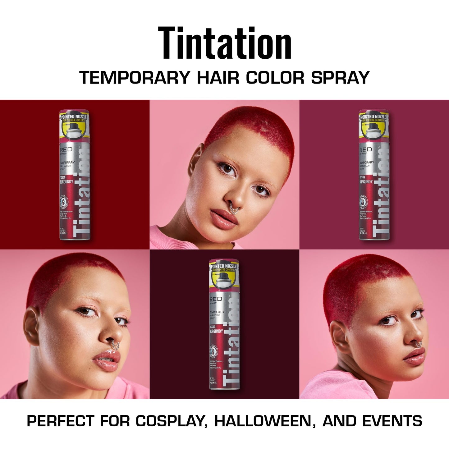 Red by Kiss Tintation Temporary Hair Color Spray 2.82oz, Quick-Dry & Smudge-Proof, Vivid Color Washable Hair Dye, Styling Spray Cosplay Halloween