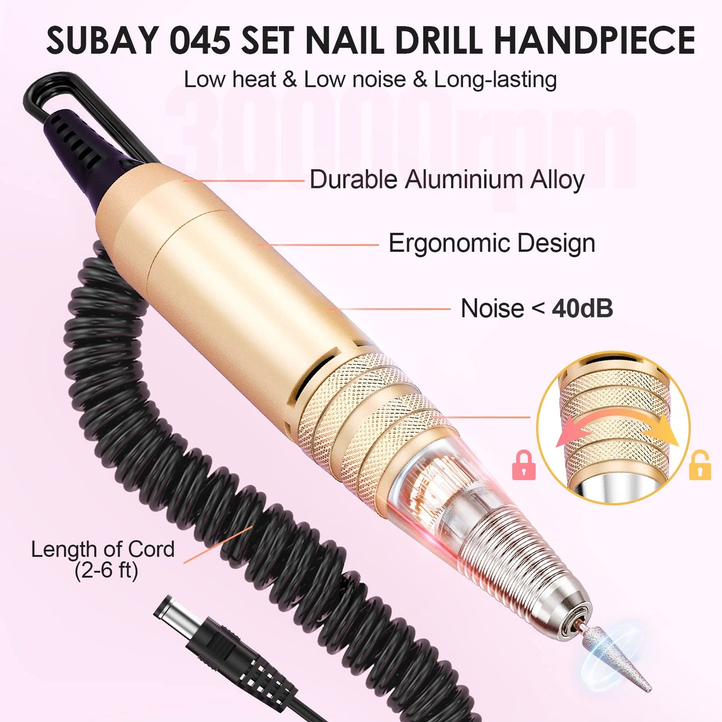Subay Professional Electric Nail Drill 30,000RPM – Golden Efile Kit for Acrylic & Gel Nails, Manicure & Pedicure Polishing Tools