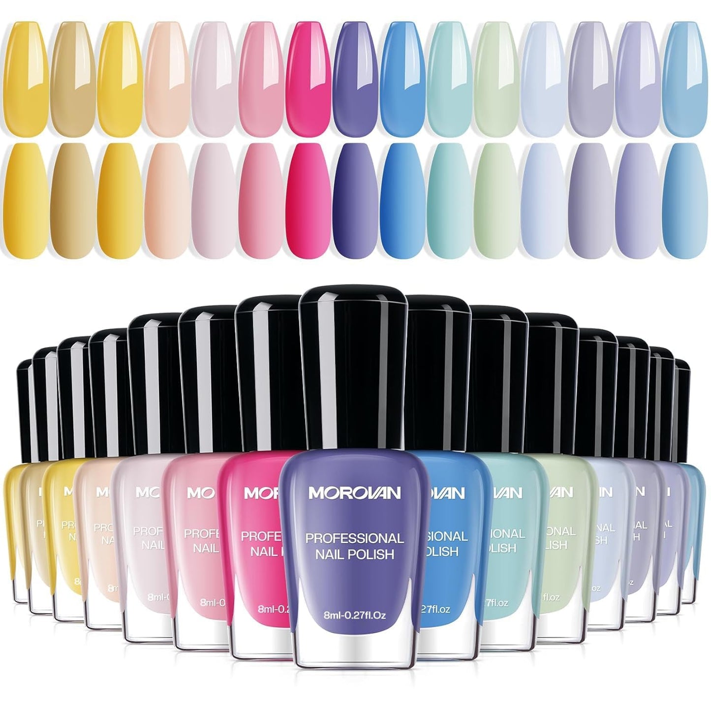 Morovan Pastel Nail Polish Set: Spring Macaron Air Dry 15 Bright Colors 0.27oz Summer Regular Fingernail Polish Bulk Nail Polish Kit Finger Nail Beauty and Personal Care Morovan Default Title