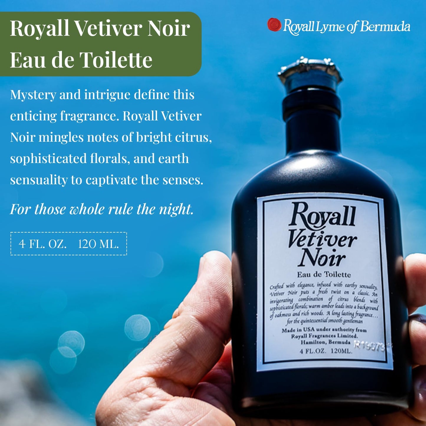 ROYALL VETIVER NOIR, Men's Eau de Toilette, Vetiver & Amber Fragrance - 2 Fl oz Splash