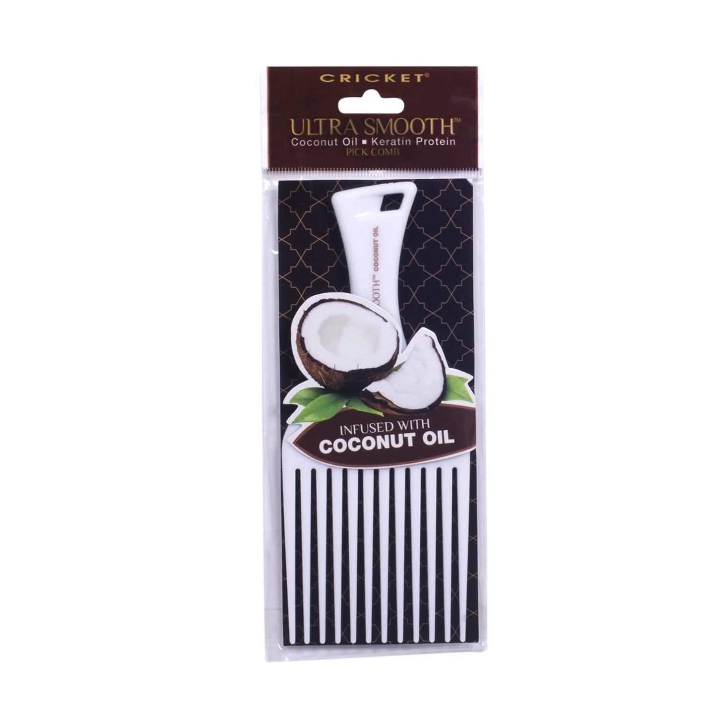 Cricket Ultra Smooth Coconut Hair Pick Comb - Infused with Coconut Oil & Keratin for Frizz-Free Shine and Volume, Ideal for Curly, Thick, and Textured