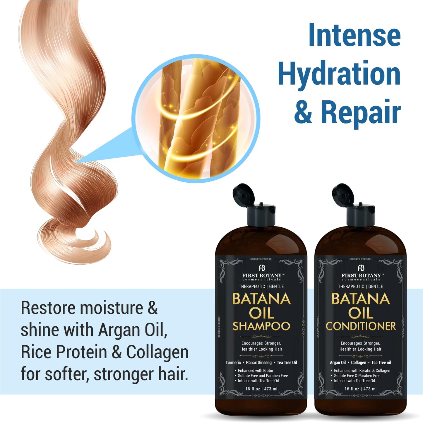 Batana Oil Shampoo and Conditioner - Fights Hair Loss, Promotes Hair Growth, Fights Dandruff, Lice & Itchy Scalp - for Men and Women Sulfate Free - 16