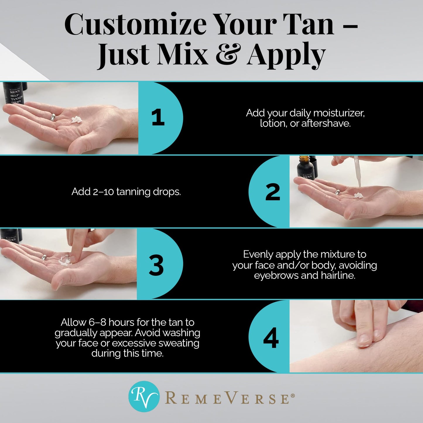RemeVerse Men’s Self-Tanning Drops - Achieve Natural-Looking Even Skin Tone with Customizable Sunless Tanner for Men - Post-Shave Skin Protection